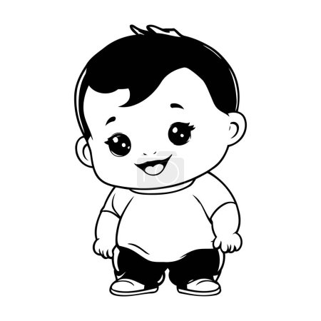 Téléchargez les illustrations : Mignon petit garçon dessin animé vectoriel illustration conception graphique en noir et blanc - en licence libre de droit