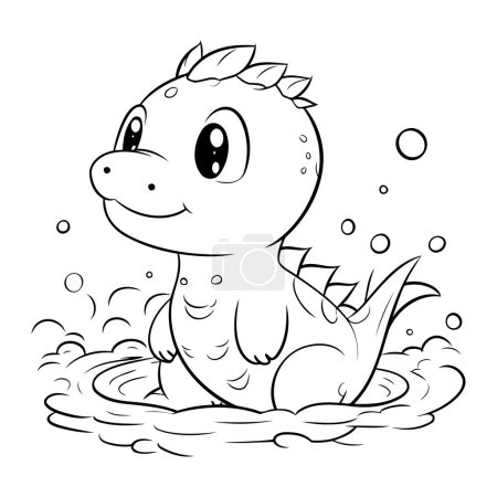 Téléchargez les illustrations : Coloriage Aperçu de dinosaure de dessin animé sur l'eau. Illustration vectorielle. - en licence libre de droit