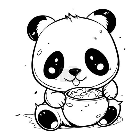Téléchargez les illustrations : Mignon panda avec un bol de nourriture. Illustration vectorielle. - en licence libre de droit