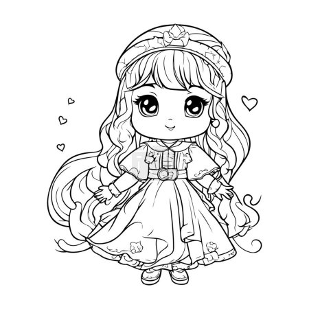 Illustration for Cute little princess coloring page. Vector illustration for coloring book. - Royalty Free Image