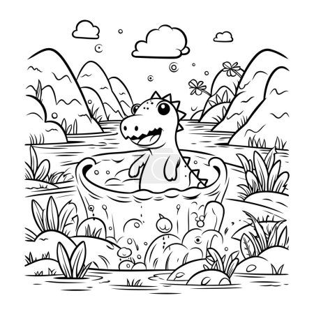 Téléchargez les illustrations : Livre à colorier pour enfants. dinosaure dans l'eau. illustration vectorielle - en licence libre de droit