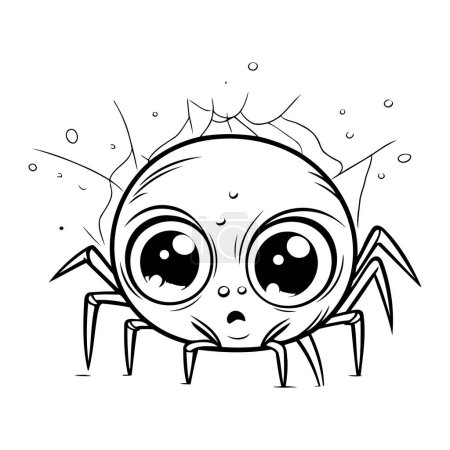 Illustration for Cute cartoon spider isolated on white background. Black and white vector illustration. - Royalty Free Image