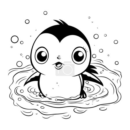 Illustration for Cute penguin swimming in the water. Black and white vector illustration. - Royalty Free Image