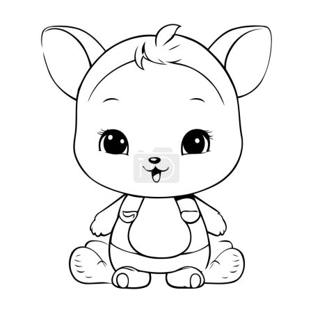 Téléchargez les illustrations : Mignon petit hamster dessin animé vecteur illustration graphique en noir et blanc - en licence libre de droit