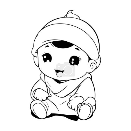 Illustration for Cute little baby boy in a hat and scarf. Vector illustration - Royalty Free Image