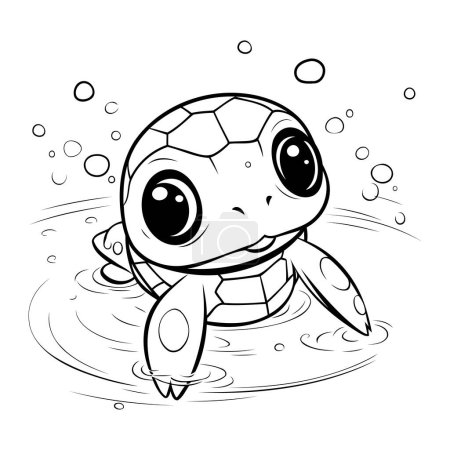 Téléchargez les illustrations : Mignon dessin animé tortue nager dans l'eau. Illustration vectorielle pour livre à colorier. - en licence libre de droit