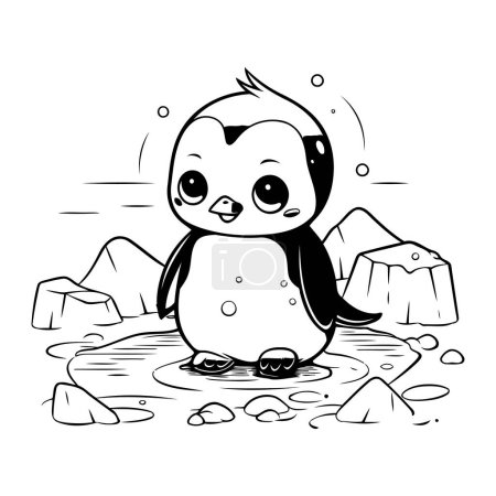 Téléchargez les illustrations : Mignon pingouin dans une flaque d'eau. Illustration vectorielle pour livre à colorier. - en licence libre de droit