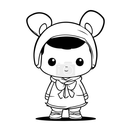Illustration for Cute little mouse cartoon vector illustration design graphic design in black and white - Royalty Free Image
