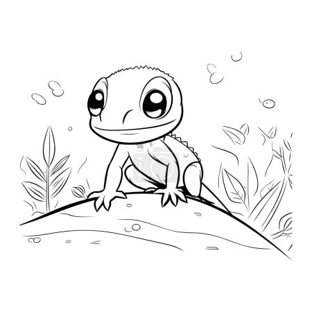 Ilustración de Lindo camaleón sentado en una roca. Ilustración vectorial. - Imagen libre de derechos