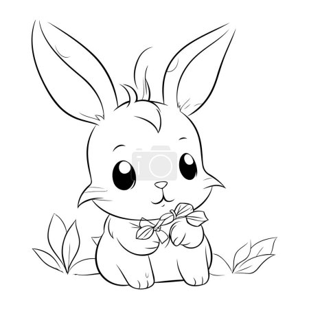 Illustration for Easter bunny with flowers. Vector illustration for coloring book or page. - Royalty Free Image