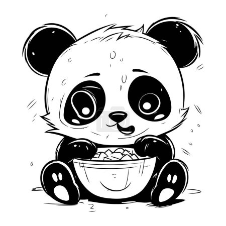 Téléchargez les illustrations : Mignon panda avec un bol de nourriture. Illustration vectorielle. - en licence libre de droit