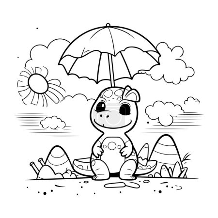 Téléchargez les illustrations : Livre à colorier pour enfants. Hippopotame avec parasol. Illustration vectorielle. - en licence libre de droit