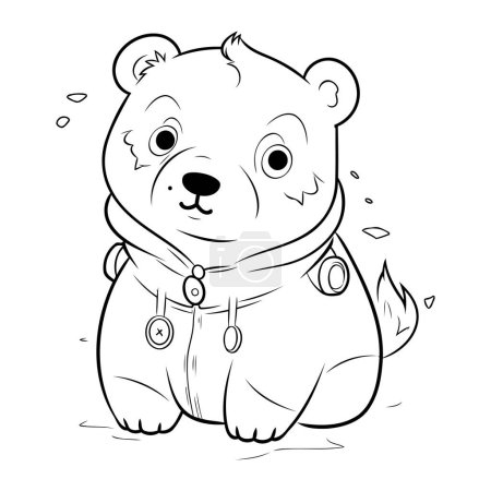 Téléchargez les illustrations : Illustration vectorielle noir et blanc d'un ours en peluche dessin animé mignon. - en licence libre de droit