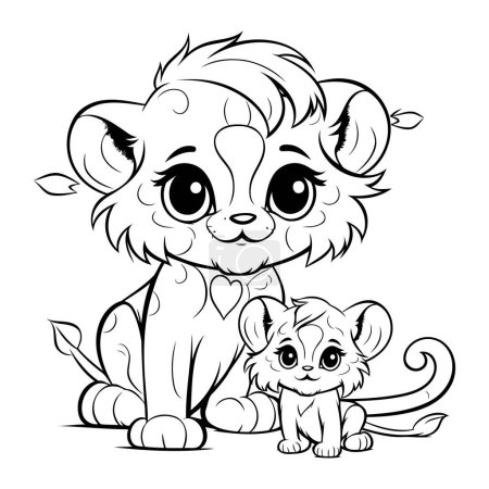 Illustration for Black and White Cartoon Illustration of Cute Baby Lion Animal for Coloring Book - Royalty Free Image