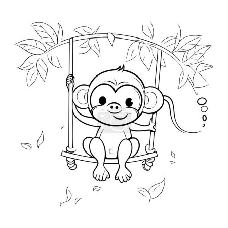 Photo for Monkey on a swing. Coloring book for children. Vector illustration. - Royalty Free Image