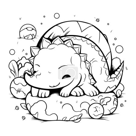 Illustration for Black and White Cartoon Illustration of Cute Dinosaur Animal Character for Coloring Book - Royalty Free Image