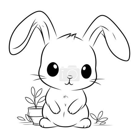 Illustration for Cute cartoon bunny with a pot of flowers on a white background - Royalty Free Image