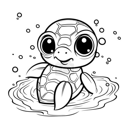 Téléchargez les illustrations : Mignon dessin animé tortue nager dans l'eau. Illustration vectorielle pour livre à colorier. - en licence libre de droit