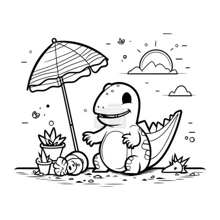 Ilustración de Lindo cocodrilo con paraguas. Ilustración vectorial para colorear libro. - Imagen libre de derechos