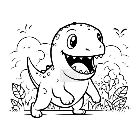 Téléchargez les illustrations : Joli dinosaure dans la forêt. Illustration vectorielle pour livre à colorier. - en licence libre de droit