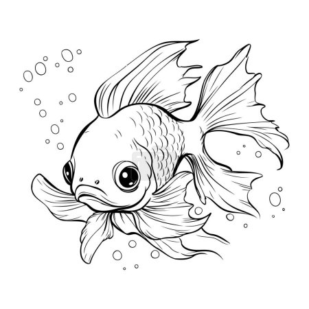 Illustration for Goldfish. Coloring book for adults. Black and white vector illustration. - Royalty Free Image
