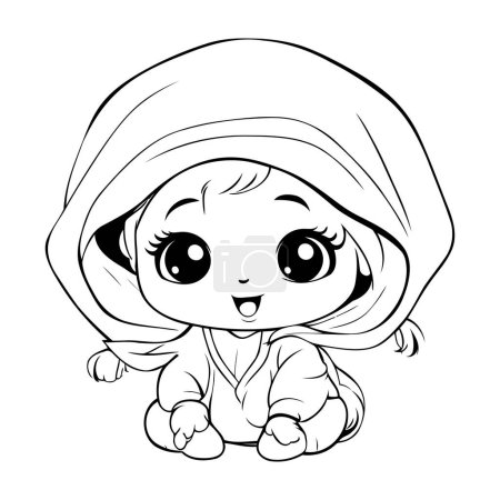 Illustration for Cute little girl in a hood. Vector illustration for coloring book - Royalty Free Image