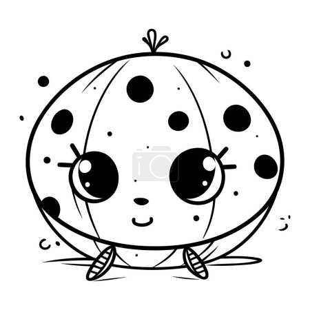 Illustration for Cute cartoon ladybug. Black and white vector illustration isolated on white background. - Royalty Free Image