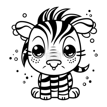 Illustration for Cute cartoon zebra. Black and white vector illustration for coloring book. - Royalty Free Image