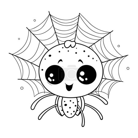 Téléchargez les illustrations : Mignon araignée avec toile d'araignée dessin animé vectoriel illustration graphique conception vectorielle illustration graphique - en licence libre de droit