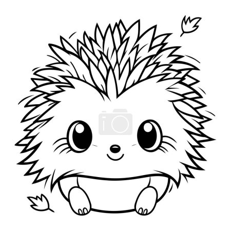 Illustration for Cute cartoon hedgehog. Black and white vector illustration isolated on white background. - Royalty Free Image