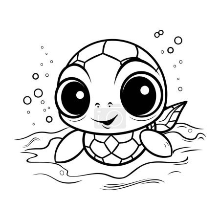 Téléchargez les illustrations : Mignon dessin animé tortue nager dans la mer. Illustration vectorielle isolée sur fond blanc. - en licence libre de droit
