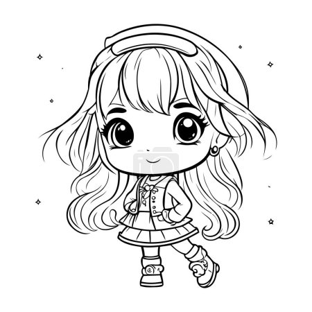 Illustration for Cute little girl with headphones. Vector illustration for coloring book. - Royalty Free Image