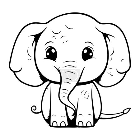 Téléchargez les illustrations : Illustration vectorielle d'éléphant de bande dessinée mignon. Livre à colorier pour enfants - en licence libre de droit