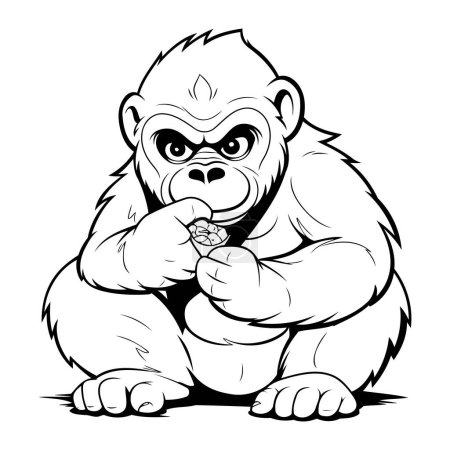 Illustration for Gorilla   Black and White Cartoon Illustration. Vector Art - Royalty Free Image