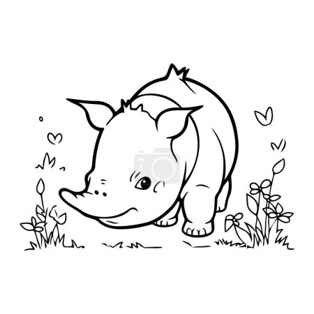 Ilustración de Rinoceronte de dibujos animados. Ilustración vectorial para colorear libro. - Imagen libre de derechos