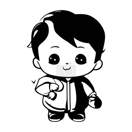 Illustration for Cute little boy cartoon vector illustration graphic design in black and white - Royalty Free Image