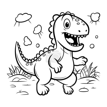 Téléchargez les illustrations : Illustration vectorielle de personnage de dessin animé de dinosaure mignon pour le livre de coloriage d'enfants - en licence libre de droit