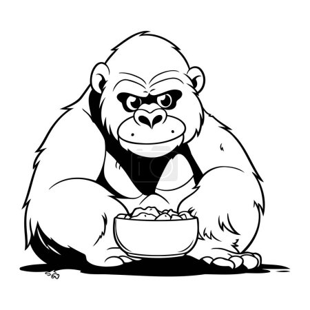 Illustration for Gorilla with a bowl of cereals. Vector illustration. - Royalty Free Image