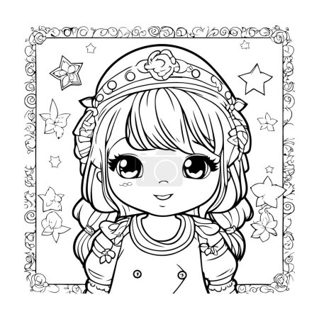 Illustration for Cute little girl in princess costume. Vector illustration for coloring book. - Royalty Free Image