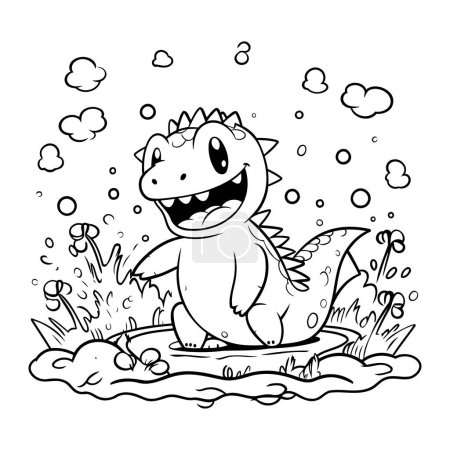 Ilustración de Dibujo para colorear contorno de página de la ilustración vectorial de dibujos animados dinosaurio lindo - Imagen libre de derechos