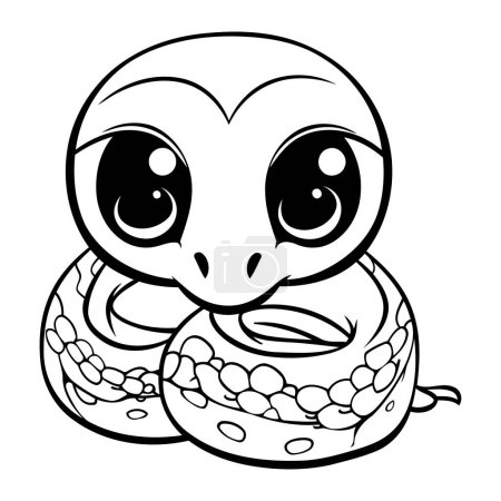 Ilustración de Bonita serpiente de dibujos animados. Ilustración vectorial en blanco y negro para colorear libro. - Imagen libre de derechos