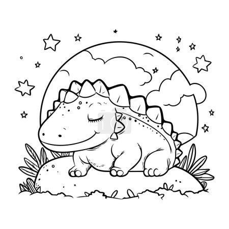 Illustration for Cute tyrannosaurus rex in the field with moon vector illustration design - Royalty Free Image