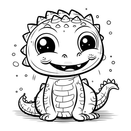 Téléchargez les illustrations : Illustration de dessin animé noir et blanc de crocodile mignon livre de coloriage de caractère animal - en licence libre de droit