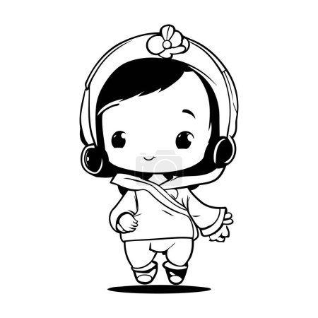 Téléchargez les illustrations : Illustration vectorielle du personnage de bande dessinée mignon de petite fille astronaute. - en licence libre de droit