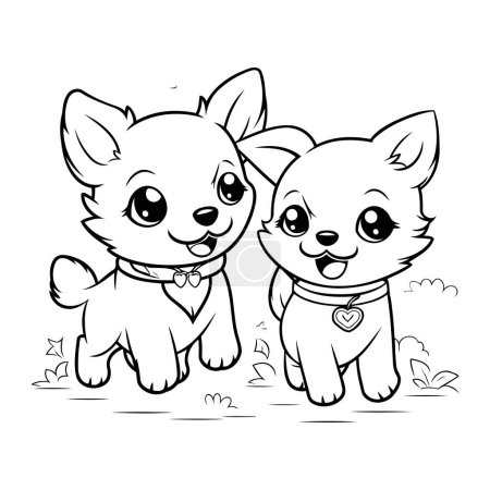 Téléchargez les illustrations : Mignon dessin animé chihuahua chien et chiot. Illustration vectorielle. - en licence libre de droit