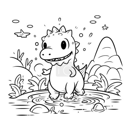 Téléchargez les illustrations : Illustration vectorielle d'un joli petit dinosaure. Livre à colorier pour enfants. - en licence libre de droit