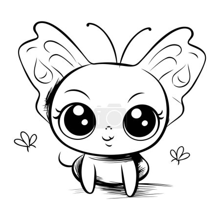 Illustration for Cute Butterfly   Black and White Cartoon Illustration for Coloring Book - Royalty Free Image