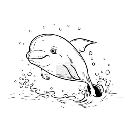 Ilustración de Delfín saltando del agua. ilustración vectorial en blanco y negro. - Imagen libre de derechos
