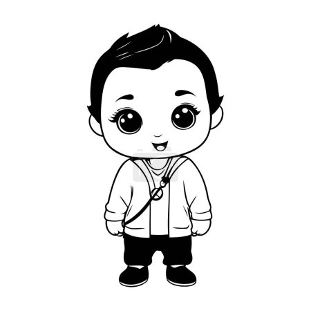 Illustration for Cute boy with stethoscope cartoon icon over white background. vector illustration - Royalty Free Image