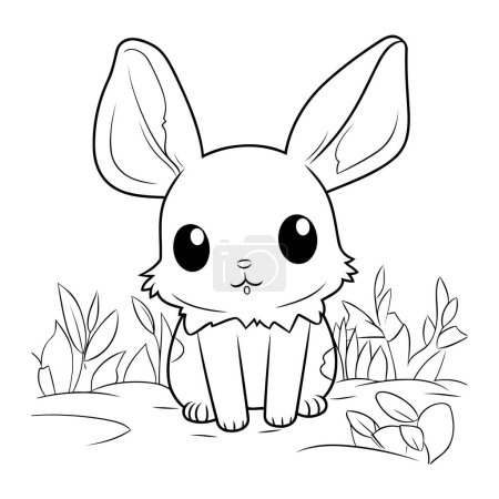 Illustration for Cute rabbit animal cartoon vector illustration graphic design in black and white - Royalty Free Image